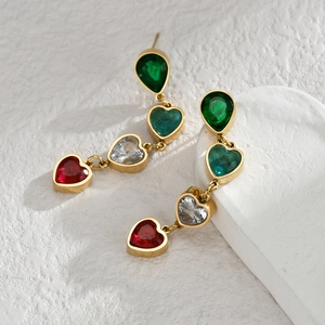 Orecchini Pendenti A Cuore Colorato In Acciaio Inossidabile Per Donne Gioielli Geometrici In Cristallo Design Di Nicchia
