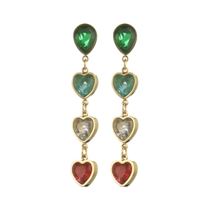Orecchini a cuore colorati con pendenti in cristallo multicolore e montatura dorata