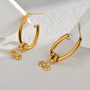 Cherry Pendant Earrings Stainless Steel Gold Plated U-Shaped Hoop With Cubic Zirconia Minimalist Fruit Jewelry For Women