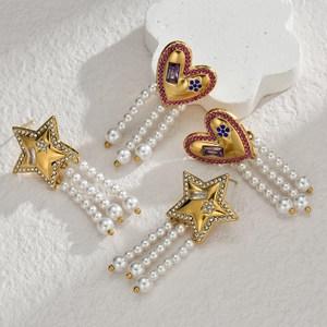 Boucles D'oreilles Pendantes Vintage Françaises En Forme De Cœur Étoile Strass Long Pompon Avec Tige En Acier Inoxydable