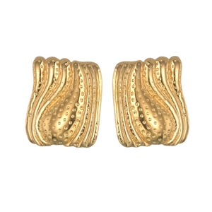 Minimalist irregular square stud earrings with golden textured surface in stainless steel