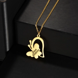Collier Pendentif Papillon Acier Inoxydable 304 Style Inscription Nom Bijoux Mode Pour Femmes Elégant Simple