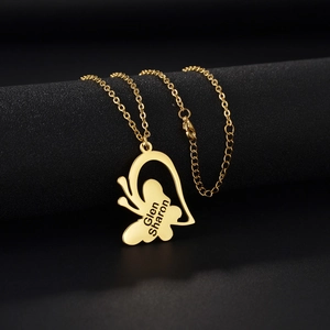 Collier papillon personnalisé en acier inoxydable doré avec gravure Glen Sharon