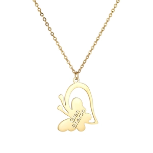 Collier papillon doré personnalisé avec gravure des prénoms Glen et Sharon