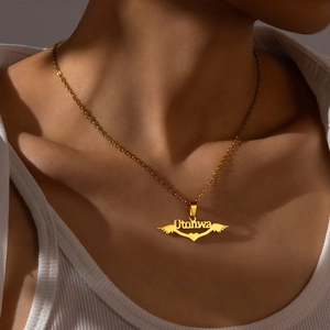 Herz Engel Flügel Alphabet Anhänger Halskette Edelstahl Schlüsselbein Kette Mode Schmuck Damen