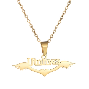 Personalisierte goldene Utonwa Namenskette mit Engelsflügeln und Herzanhänger aus Edelstahl