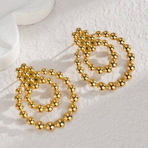 Boucles d'oreilles géométriques en acier inoxydable doré 14K avec perles et anneaux