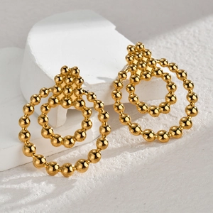 Boucles Doreilles En Acier Inoxydable Plaque Or Geometrique Double Cercle Perles Creoles Design Niche Bijoux Femmes