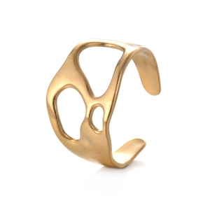 Minimalist gold-tone irregular geometric open ring with organic lava-like hollow design