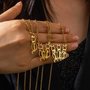 Cat Pendant Necklace 304 Stainless Steel Jewelry Animal Silhouette O-Chain Ins Style Gift For Women