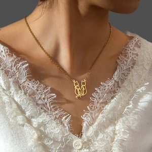 Custom 304 stainless steel cat necklace with personalized names Anna and Bella