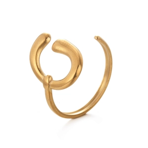 Detail of 14K gold plated stainless steel open ring with minimalist geometric design