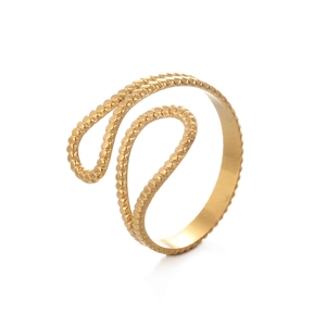 Minimalist geometric 14K gold-plated irregular double-layer ring with beaded texture