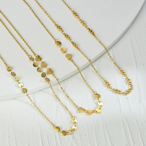 Collier Pendentif Cœur En Acier Inoxydable Minimaliste Plaqué Or 14K Chaîne Clavicule Infini Disque Rond Bijoux
