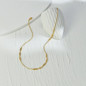 Collier cœur minimaliste en acier inoxydable plaqué or 14K avec maillons circulaires
