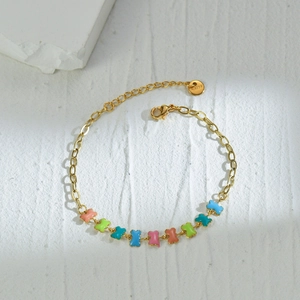 Bracelet À Breloques En Forme D'os Coloré En Acier Inoxydable Plaqué Or 14K Émail Chaîne Réglable Bijoux Pour Femmes