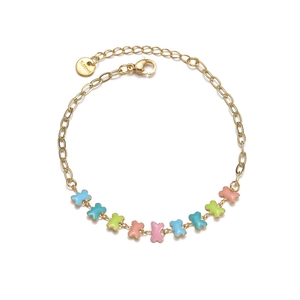 Bracelet en acier inoxydable doré 14K avec breloques papillon en émail multicolore