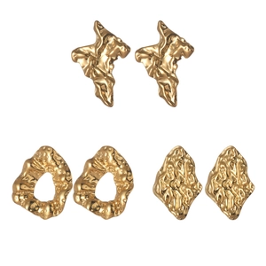 Minimalist 18K gold plated stainless steel earrings with irregular molten lava textures