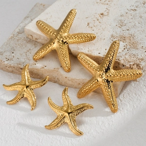 Starfish Earrings And Ring Stainless Steel Irregular Granule Texture Gold Plated Summer Ocean Niche Jewelry For Women