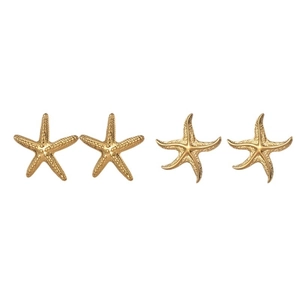Golden irregular texture starfish stud earrings made of minimalist stainless steel