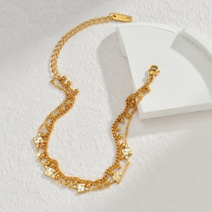 Bracciale a doppio strato in acciaio inossidabile placcato oro 18K con ciondoli a fulmine