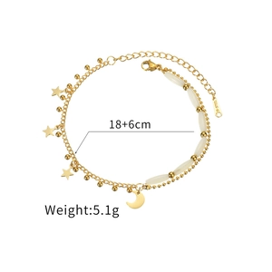 Double-layered golden stainless steel bracelet with star and moon charms and beads