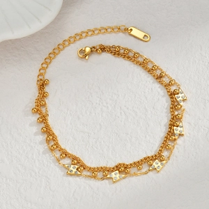 Bracciale A Strati In Acciaio Inossidabile Placcato Oro 18K Ciondoli A Fulmine Con Strass Gioielli Minimalisti Per Donna