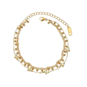 Bracciale a doppio strato in oro 18K con ciondoli a fulmine e zirconi su bianco