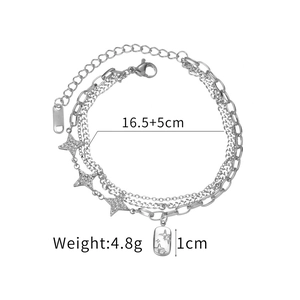 Vue détaillée du bracelet étoile multicouche avec dimensions 16,5cm plus 5cm et poids 4,8g