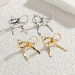 Stainless Steel Bow Jewelry Snake Chain Necklace Bracelet Earrings Chic Butterfly Knot Design For Women Girls