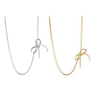 Elegant bow tie choker necklace in 18K gold and silver plated stainless steel