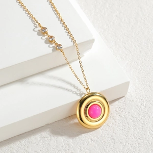 Collier Pendentif Géométrique En Acier Inoxydable Plaqué Or Rond Hexagone Pierre Précieuse Künstliche Perle Chaîne De Clavicule Pour Femmes