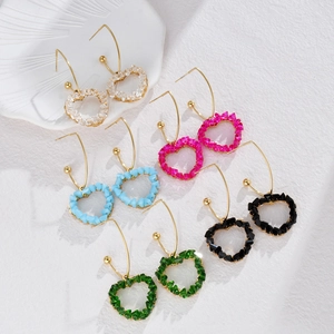 Boucles D'oreilles Créoles Cœur En Acier Inoxydable Perles De Cristal Colorées Design Géométrique Mode Femme