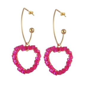 Boucles d'oreilles cœur géométriques avec perles facettées roses et crochets dorés