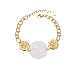 Gold chain bracelet with marble inlay and sunburst pendants for women fashion