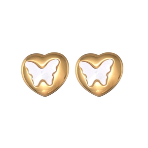 18k gold plated heart earrings with white butterfly inlay for a minimalist look
