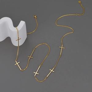 Minimalist Stainless Steel Cross Pendant Long Chain Necklace For Women Chic Fashion Jewelry