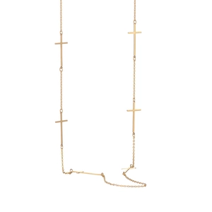 Minimalist gold stainless steel cross necklace with five vertical dangling pendants
