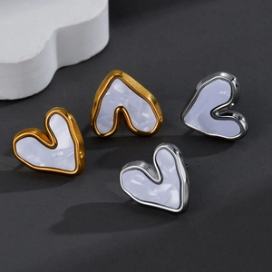 Irregular Heart Stud Earrings 18K Gold Plated Stainless Steel With Shell Inlay Minimalist Modern Style For Women