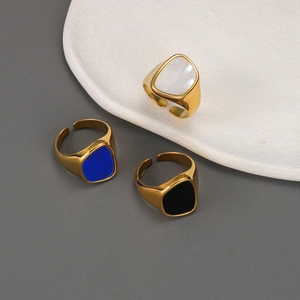 Bague En Acier Inoxydable Style Ins Français Plaqué Or 18K Anneau Ouvert Ajustable Nacre Coquille Géométrique Pour Femmes