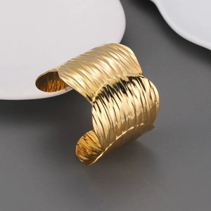 Irregular Wide Cuff Bracelet 18K Gold Plated Stainless Steel Ripple Texture Exaggerated Minimalist Fashion Women Jewelry