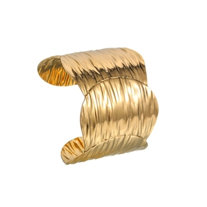 Polished 18K gold plated stainless steel cuff bracelet with irregular wavy texture