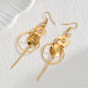 Luxurious gold stainless steel earrings with layered geometric flowers and long drops