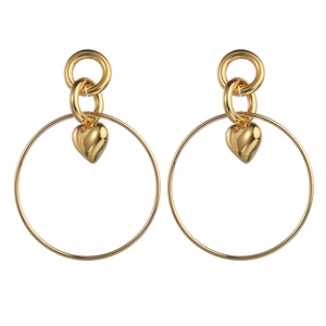 Polished gold stainless steel hoop earrings featuring a minimalist 3D heart pendant design