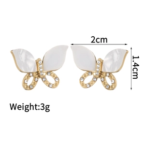 Detail of gold butterfly earrings with zircon stones and pearl shell inlay dimensions
