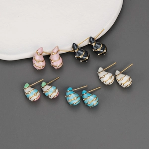 Conch Stud Earrings Stainless Steel Enamel Glazed Rhinestone Colorful Fashion Jewelry For Women