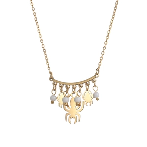 Fashionable 18k gold spider pendant necklace featuring white pearls and beads