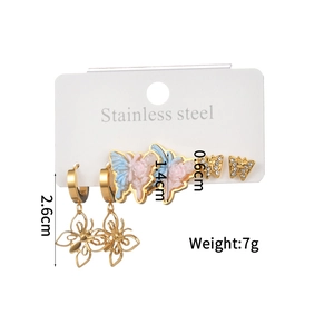 Detailed size parameters for stainless steel butterfly earrings set with weight info