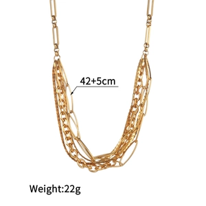 Layered gold chain necklace with 42+5cm length and 22g weight specifications shown