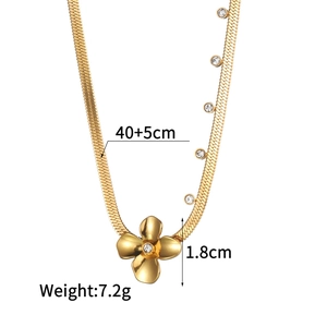Detail of 18K gold floral pendant with crystals and snake chain showing 40+5cm length